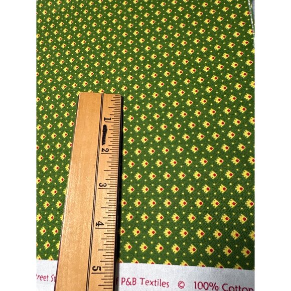 P&B Textiles 1/4 yard x 44" Green Cotton Fabric with Yellow & Red Diamond Patter - Picture 3 of 5